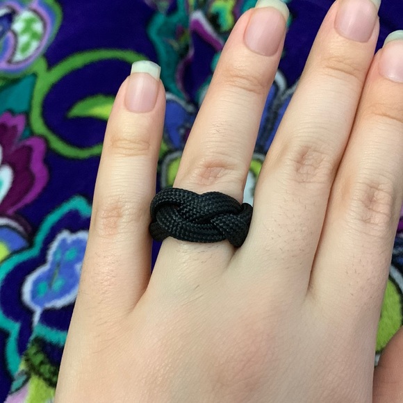 Black Paracord Braided Bracelet and Ring - Picture 3 of 12